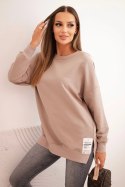 Bluza damska oversize z długim rękawem ciemno beżowa