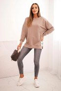 Bluza damska oversize z długim rękawem ciemno beżowa