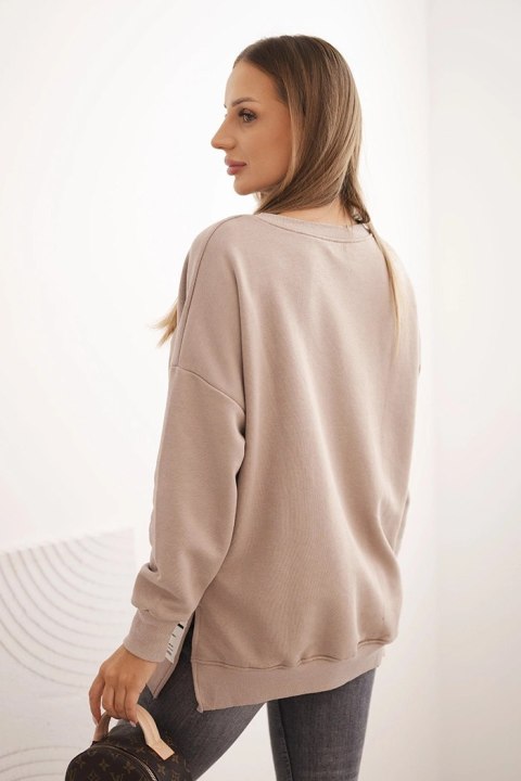 Bluza damska oversize z długim rękawem ciemno beżowa Bluza damska oversize z długim rękawem ciemno beżowa