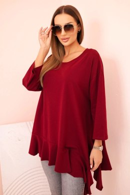 Bluzka damska Plus Size z bawełną z falbaną i rękawem podwijanym bordowa  