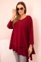 Bluzka damska Plus Size z bawełną z falbaną i rękawem podwijanym bordowa  