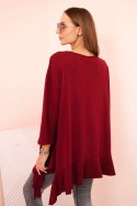 Bluzka damska Plus Size z bawełną z falbaną i rękawem podwijanym bordowa  