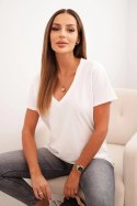 Bluzka damska bawełniana z dekoltem w serek z krótkim rękawem ecru Polski