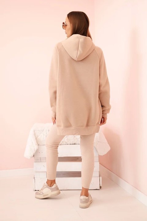 Komplet damski bawełniany bluza z kapturem i legginsy z wysokim stanem beżowy Polski Komplet damski bawełniany bluza z kapturem i legginsy z wysokim stanem beżowy Polski