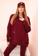 Komplet damski bawełniany bluza z kapturem i legginsy z wysokim stanem bordowy Polski
