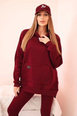 Komplet damski bawełniany bluza z kapturem i legginsy z wysokim stanem bordowy Polski