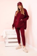Komplet damski bawełniany bluza z kapturem i legginsy z wysokim stanem bordowy Polski