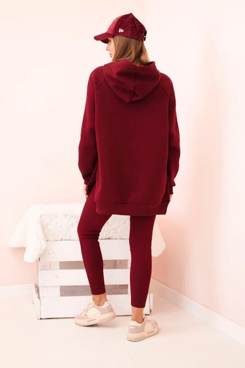 Komplet damski bawełniany bluza z kapturem i legginsy z wysokim stanem bordowy Polski Komplet damski bawełniany bluza z kapturem i legginsy z wysokim stanem bordowy Polski