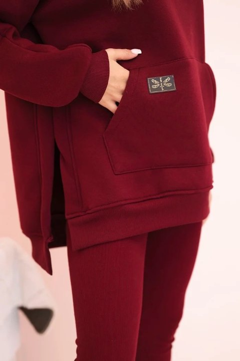 Komplet damski bawełniany bluza z kapturem i legginsy z wysokim stanem bordowy Polski Komplet damski bawełniany bluza z kapturem i legginsy z wysokim stanem bordowy Polski