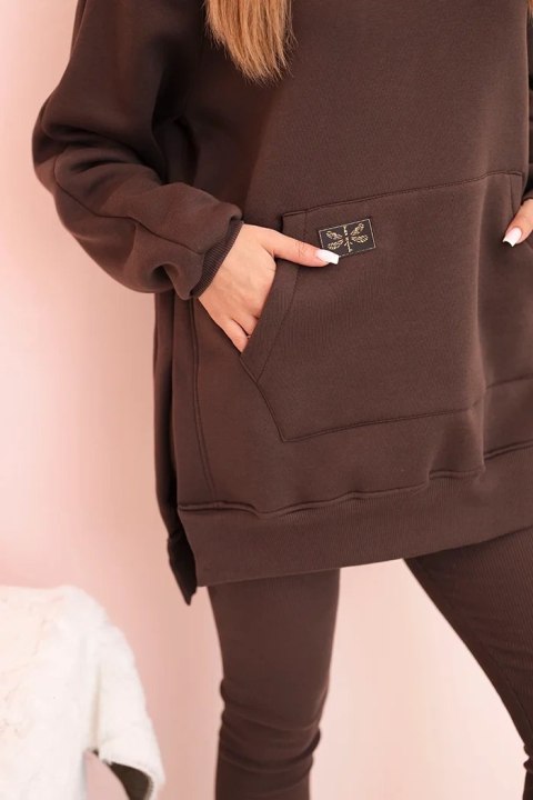 Komplet damski bawełniany bluza z kapturem i legginsy z wysokim stanem brązowy Polski Komplet damski bawełniany bluza z kapturem i legginsy z wysokim stanem brązowy Polski