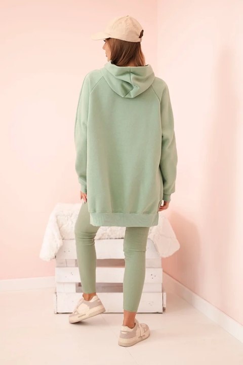 Komplet damski bawełniany bluza z kapturem i legginsy z wysokim stanem ciemny miętowy Polski Komplet damski bawełniany bluza z kapturem i legginsy z wysokim stanem ciemny miętowy Polski