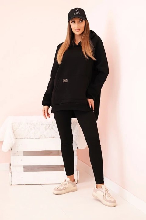 Komplet damski bawełniany bluza z kapturem i legginsy z wysokim stanem czarny Polski Komplet damski bawełniany bluza z kapturem i legginsy z wysokim stanem czarny Polski