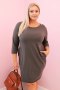 Sukienka damska Plus Size z bawełną o prostym kroju i rękawem 3/4 khaki