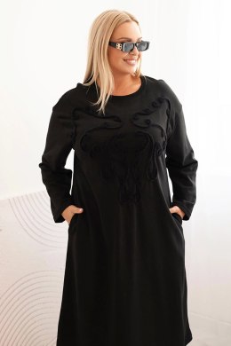 Sukienka damska Plus Size z haftem bawełniana czarna