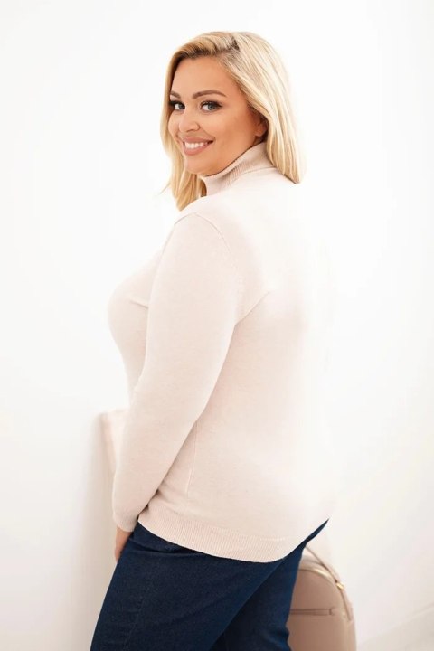 Sweter damski Plus Size z wiskozy o klasycznym kroju beżowy Sweter damski Plus Size z wiskozy o klasycznym kroju beżowy