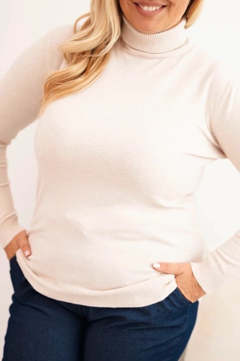 Sweter damski Plus Size z wiskozy o klasycznym kroju beżowy Sweter damski Plus Size z wiskozy o klasycznym kroju beżowy