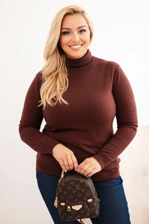Sweter damski Plus Size z wiskozy o klasycznym kroju brązowy Sweter damski Plus Size z wiskozy o klasycznym kroju brązowy