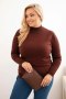 Sweter damski Plus Size z wiskozy z golfem brązowy
