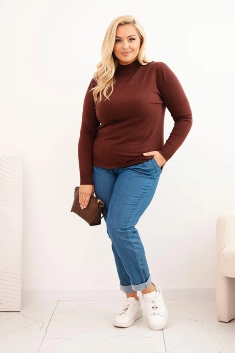 Sweter damski Plus Size z wiskozy z golfem brązowy Sweter damski Plus Size z wiskozy z golfem brązowy