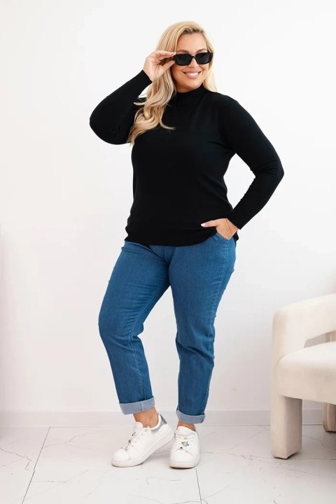 Sweter damski Plus Size z wiskozy z golfem czarny Sweter damski Plus Size z wiskozy z golfem czarny