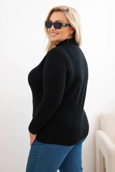 Sweter damski Plus Size z wiskozy z golfem czarny Sweter damski Plus Size z wiskozy z golfem czarny