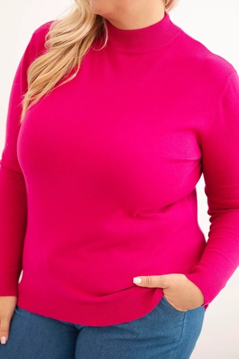 Sweter damski Plus Size z wiskozy z golfem fuksja Sweter damski Plus Size z wiskozy z golfem fuksja