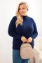 Sweter damski Plus Size z wiskozy z golfem granatowy