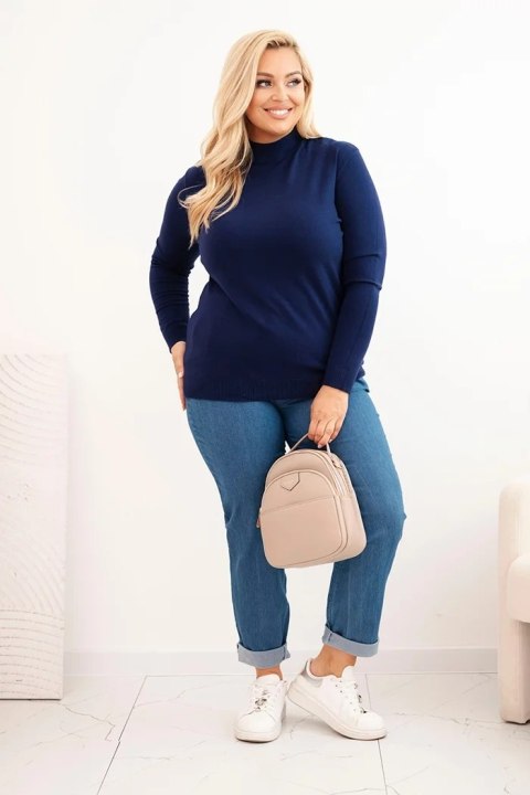 Sweter damski Plus Size z wiskozy z golfem granatowy Sweter damski Plus Size z wiskozy z golfem granatowy