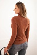 Sweter damski alpaka z golfem ciemno camelowy