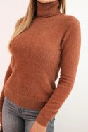 Sweter damski alpaka z golfem ciemno camelowy