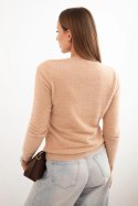 Sweter damski alpaka z okrągłym dekoltem camelowy