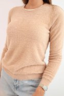 Sweter damski alpaka z okrągłym dekoltem camelowy