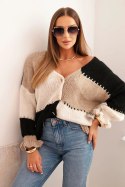 Sweter damski w paski z guzikami czarny + camelowy