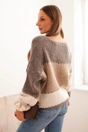 Sweter damski w paski z guzikami fango + camelowy