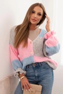 Sweter damski w paski z guzikami niebieski + szary