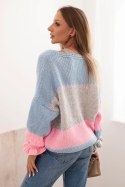 Sweter damski w paski z guzikami niebieski + szary