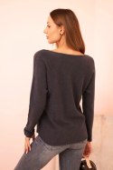 Sweter damski  z wiskozą z dekoltem w serek grafitowy  