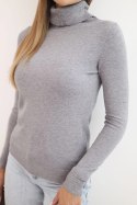 Sweter damski z wiskozy z golfem i długim rękawem szary