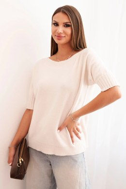 Sweter damski z wiskozy z krótkim rękawem beżowy