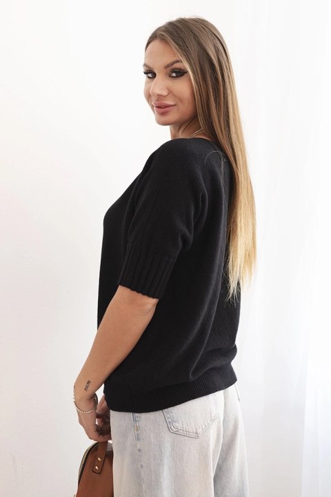 Sweter damski z wiskozy z krótkim rękawem czarny Sweter damski z wiskozy z krótkim rękawem czarny