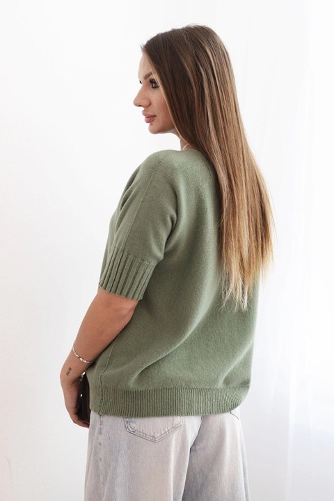 Sweter damski z wiskozy z krótkim rękawem khaki Sweter damski z wiskozy z krótkim rękawem khaki