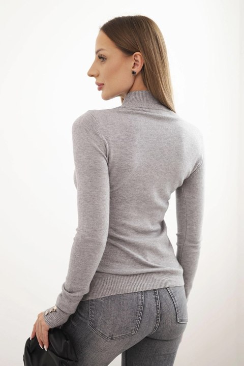 Sweter damski z wiskozy ze stójką i ozdobnymi guzikami na rękawach szary Sweter damski z wiskozy ze stójką i ozdobnymi guzikami na rękawach szary