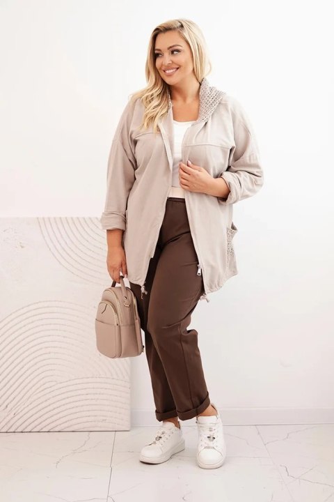 Bluza damska Plus Size bawełniana oversize z długim rękawem beżowa Bluza damska Plus Size bawełniana oversize z długim rękawem beżowa