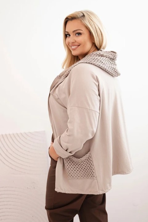 Bluza damska Plus Size bawełniana oversize z długim rękawem beżowa Bluza damska Plus Size bawełniana oversize z długim rękawem beżowa