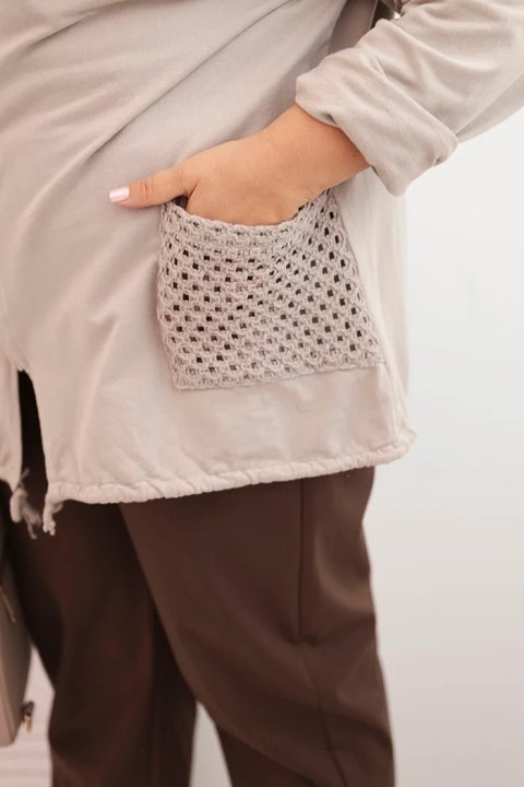 Bluza damska Plus Size bawełniana oversize z długim rękawem beżowa Bluza damska Plus Size bawełniana oversize z długim rękawem beżowa