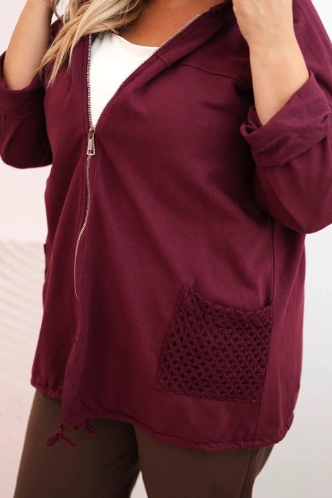 Bluza damska Plus Size bawełniana oversize z długim rękawem bordowa Bluza damska Plus Size bawełniana oversize z długim rękawem bordowa