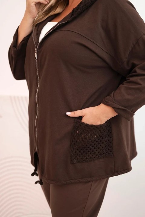 Bluza damska Plus Size bawełniana oversize z długim rękawem brązowa Bluza damska Plus Size bawełniana oversize z długim rękawem brązowa