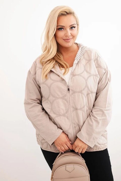 Bluza damska Plus Size bawełniana rozpinana na zamek beżowa Bluza damska Plus Size bawełniana rozpinana na zamek beżowa