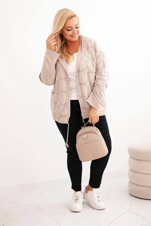 Bluza damska Plus Size bawełniana rozpinana na zamek beżowa Bluza damska Plus Size bawełniana rozpinana na zamek beżowa