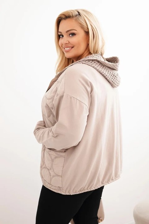 Bluza damska Plus Size bawełniana rozpinana na zamek beżowa Bluza damska Plus Size bawełniana rozpinana na zamek beżowa